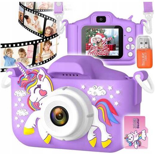 Dexxer otroški LCD 40MPix digitalni fotoaparat samorog USB vijoličen + 32GB SD kartica X500-PURPLE Cene