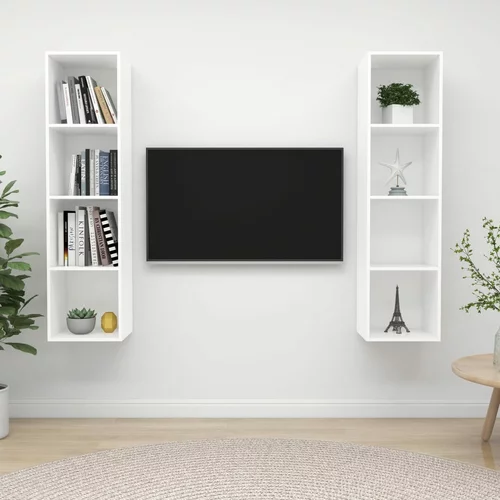 vidaXL Stenska TV omarica 2 kosa bele barve iverna plošča, (20732249)