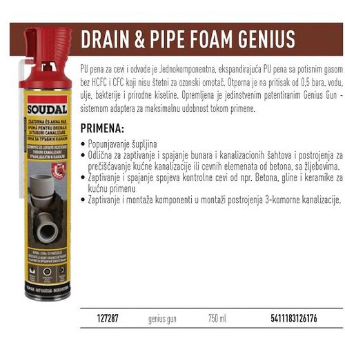 SOUDAL PIPE FOAM 0.750 pur pena za bunare Slike