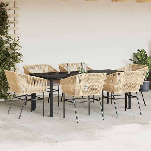  Vrtna garnitura - 6-dijelni vrtni blagovaonski set s jastucima poliratan i staklo Smeđa 200 x 100 x 74 cm 6 Slike