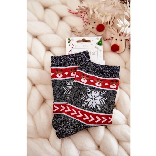 Kesi Women's Christmas Socks Shiny Reindeer Black and Red Slike