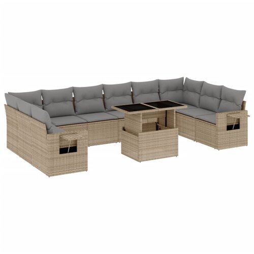 vidaXL 11-dijelni set vrtnih sofa od poliratana s jastucima bež Cijene