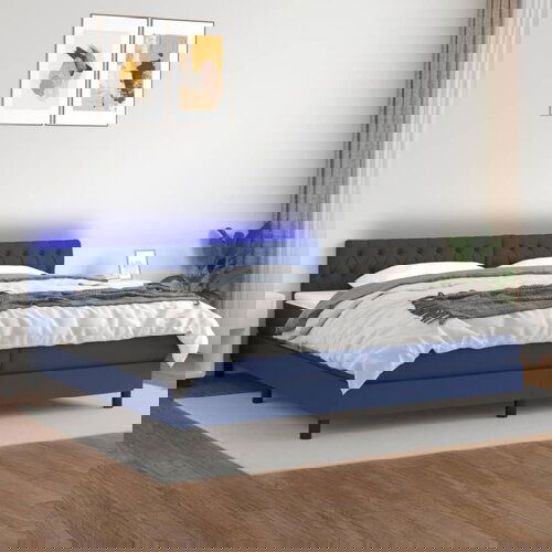 The Living Store Box spring postelja z vzmetnico LED modra 200x200 cm blago - Box Spring Postelja, (21521242) Cene