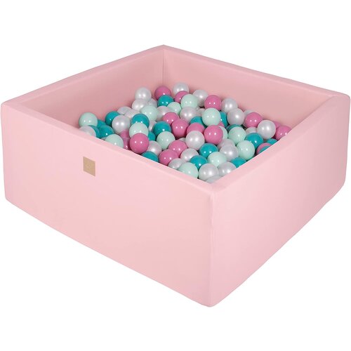 MeowBaby Square Ball Pool, 90x90x40 cm z 200 žogami, bombaž, roza: biserna/turkizna/roza/mint, (21333744) Cene