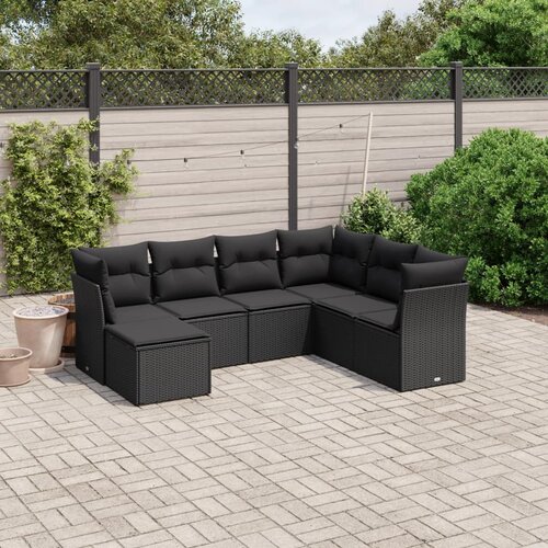 vidaXL 7-dijelni set vrtnih sofa od poliratana s jastucima crni Cijene