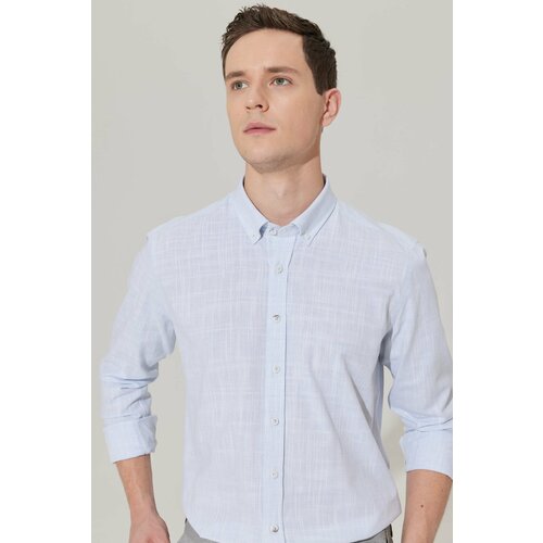 ALTINYILDIZ CLASSICS Men's Blue Slim Fit Slim-fit, Buttoned Collar Linen-Looking 100% Cotton Flared Shirt. Slike