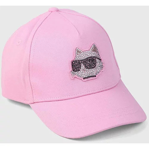 Karl Lagerfeld Otroška bombažna bejzbolska kapa roza barva