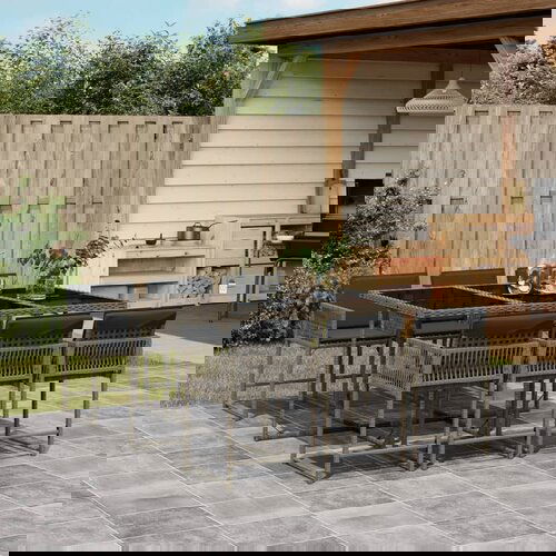 The Living Store Vrtna jedilna garnitura 7-delna z blazinami siv poli ratan - Vrtna Jedilna Garnitura, (21481497) Cene