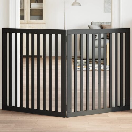 vidaXL Vrata za pse s 2 panela sklopiva crna 160 cm od drva topole Cene
