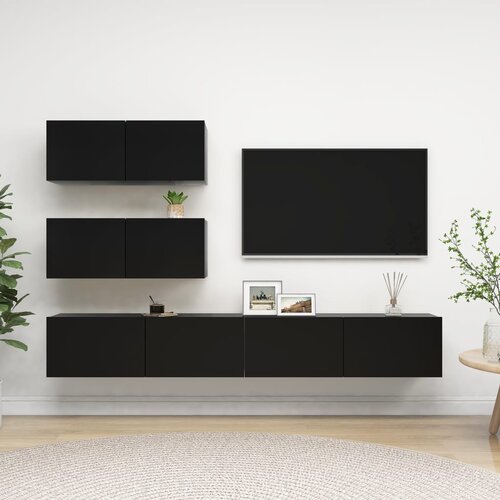 The Living Store Komplet TV omaric 4-delni črna inženirski les - Komplet TV Omaric, (21374466) Slike