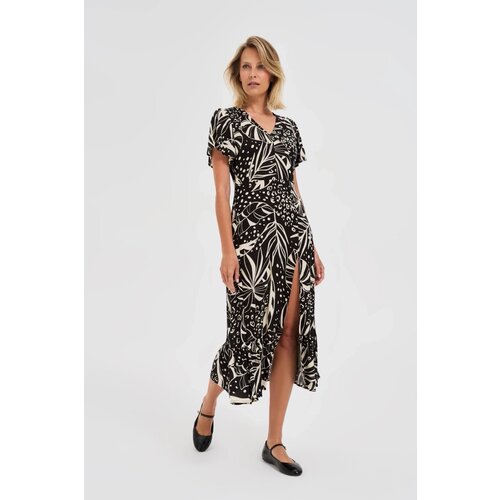 Marisse Viscose Dress With A Pattern, Black Cene