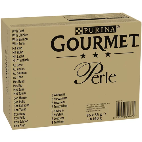 Gourmet Jumbo pakiranje Perle 96 x 85 g - Govedina, piščanec, losos, tuna