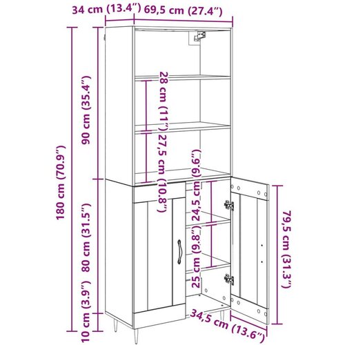  Kuhinjski ormarić Staro drvo 69 5 x 34 x 180 cm Konstruirano drvo Slike