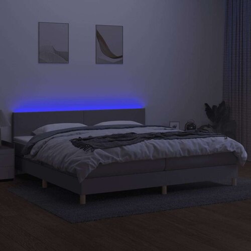  Box spring s madracem LED svjetlosivi 200x200 cm tkanina Slike