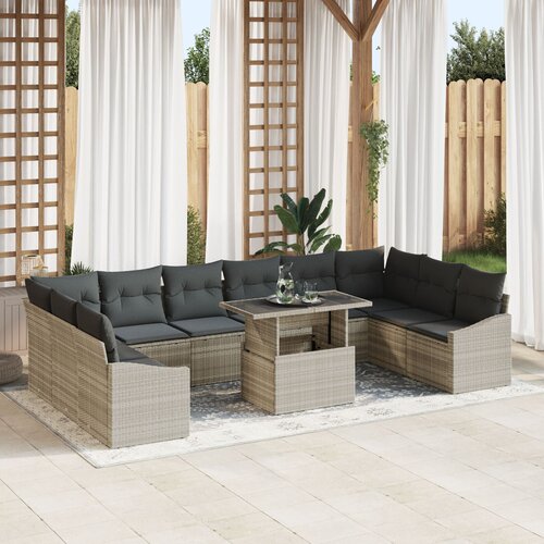 VidaXL 11 komada vrtni sofa set s jastučićima svijetlosivi poli ratan Slike