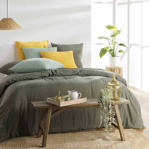 Douceur d int&amp;eacute;rieur Kaki zelena enojna posteljnina iz muslina 140x200 cm Angelia &amp;ndash; Slike