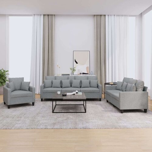  3-dijelni set sofa s jastucima svjetlosivi od tkanine Slike
