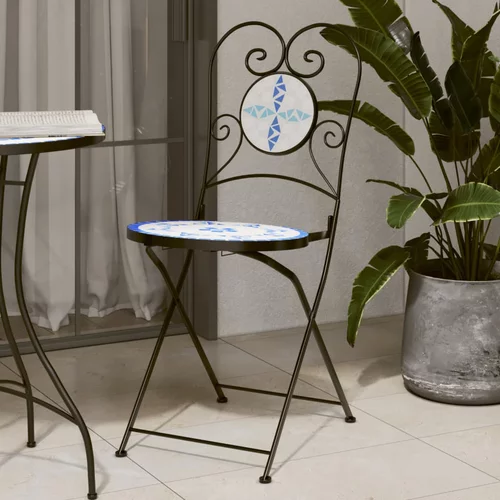 vidaXL Bistro stolice sklopive 2 kom plavo-bijele keramičke