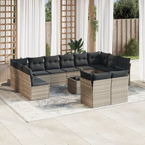 vidaXL 13-dijelni set vrtnih sofa poliratan s jastucima svijetlosivi Cijene