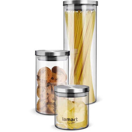 Lamart Set 3 staklene posude za odlaganje &amp;scaron;pageta,su&amp;scaron;enog voća, kolačića LT6025 KUH00057 Slike