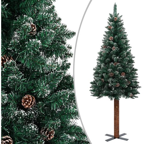 vidaXL Ozka novoletna jelka pravi les in beli sneg zelena 180 cm Cene