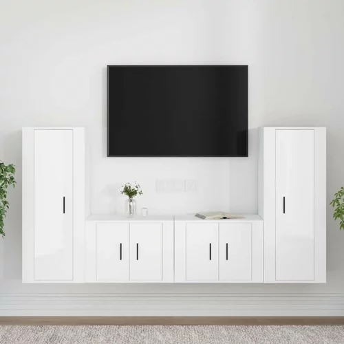  4-dijelni set TV ormarića sjajni bijeli drveni