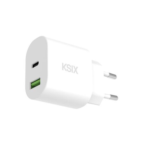 Ksix GaN ultrabrzi zidni punjač 30W, PD, USB-C + USB-A, USB-C + USB-A, bijeli Cene