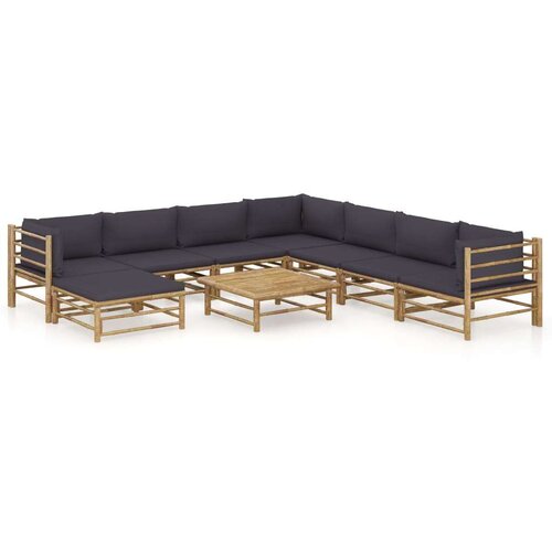  9-dijelna vrtna garnitura od bambusa s tamnosivim jastucima Cijene