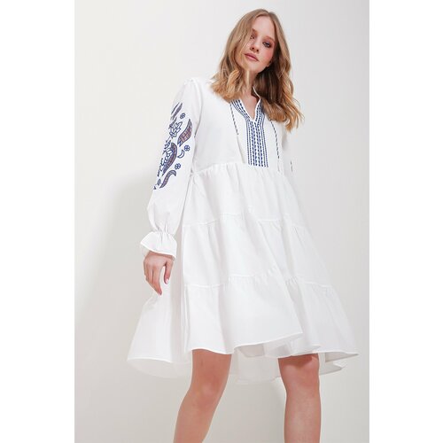 Trend Alaçatı Stili Women's White Judge Collar Lined Embroidery Embroidered Dress Slike