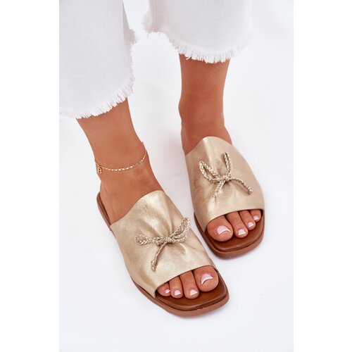 EVENTO Ladies flat sandals with decorative tie golden Norela Slike