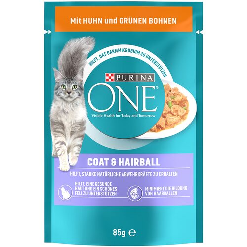 Purina ONE Coat &amp;amp; Hairball - Piletina i zeleni grah (26 x 85 g) Slike