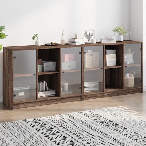 VidaXL Knjižna omara z vrati rjavi hrast 204x37x75 cm inženirski les Slike
