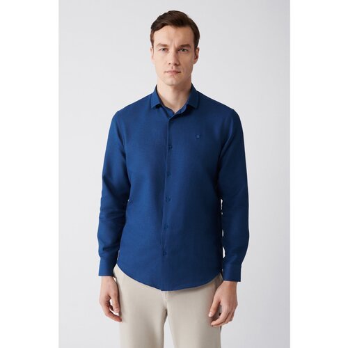 Avva Men's Blue Easy-to-Iron Classic Collar Embossed Cotton Slim Fit Slim Fit Shirt Cene