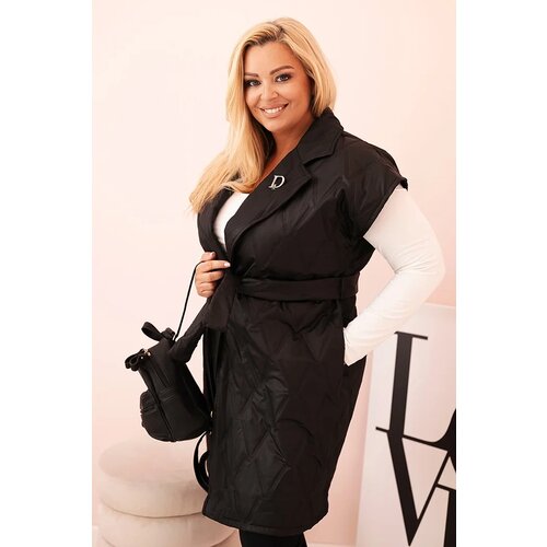 Kesi Włoski Women&amp;#039;s Plus Size quilted vest with belt and collar black Slike