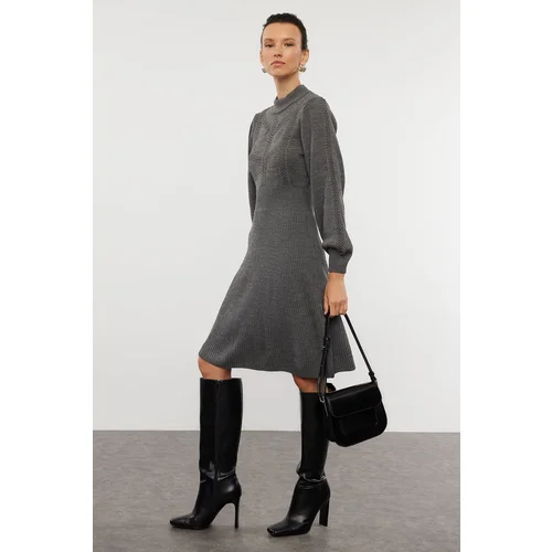 Trendyol Gray Mini Knitwear Lace Dress