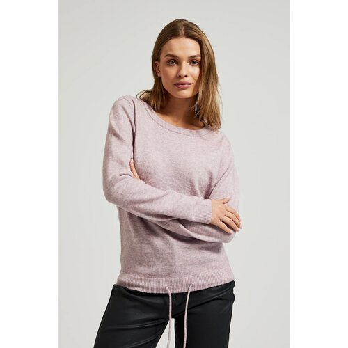 Moodo Pink sweater with a round neckline and waist tie Slike