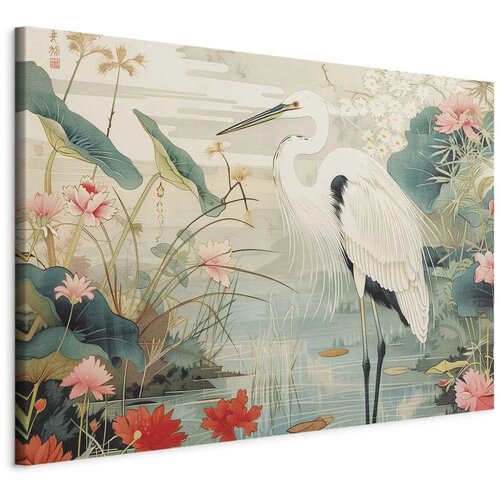  XXL slika - By an Asian pond - an illustration in the style of a Japanese engraving  depicting a heron 220x147 Cijene