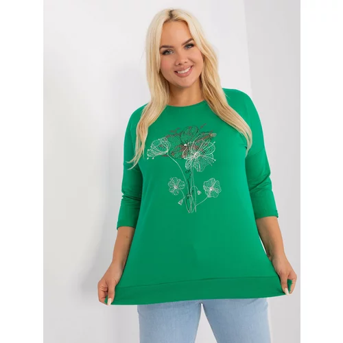 Fashion Hunters Green women's blouse of larger size with 3/4 sleeves