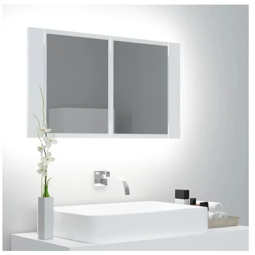  LED kopalniška omarica z ogledalom bela 80x12x45 cm