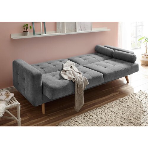MID.YOU ZOFA S POSTELJNO FUNKCIJO, temno siva tekstil, leseni material Slike