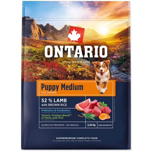 Ontario Puppy Medium - jagnjetina in rjavi riž 2,25 kg Cene