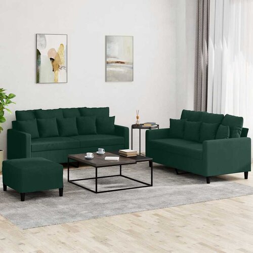  3-dijelni set sofa s jastucima tamnozeleni baršunasti Cene