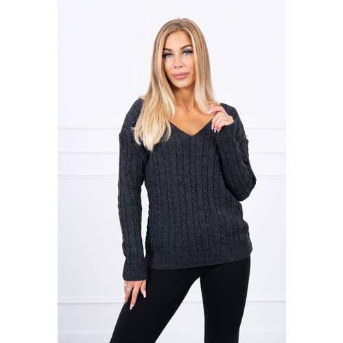 Kesi Knitted sweater with graphite V-neck Slike