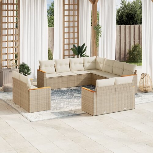 VidaXL 11-dijelni set vrtnih sofa od poliratana s jastucima bež Slike