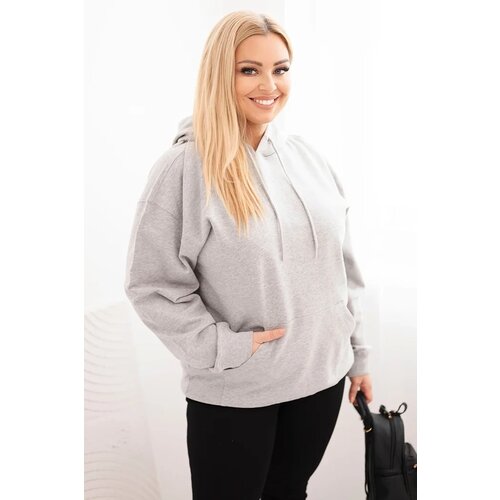 Kesi Włoski Plus Size women&amp;#039;s looped sweatshirt with a hood and kangaroo pocket gray Slike