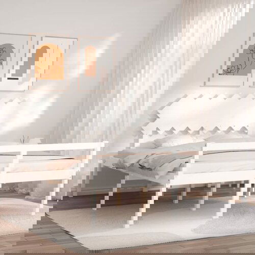The Living Store Postelja za starejše z vzglavjem bel 160x200 cm trdnega lesa - Postelja Za Starejše, (21484966) Cene