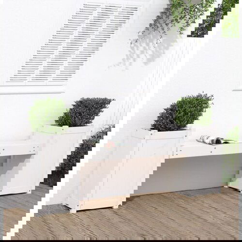 VidaXL Klupa sa sadilicama bijela 180 x 36 x 63 cm od masivne borovine Slike