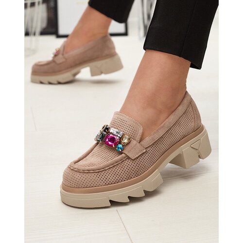 Resti Light brown openwork women&amp;#039;s moccasins with ornament Bokkso- Footwear Slike