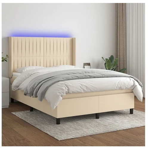 vidaXL Krevet box spring s madracem LED krem 140x190 cm od tkanine