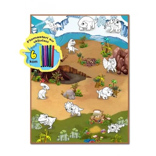 ROLLMATZ Podloga za igranje Dinosaurus + 6 flomastera 90 x 120cm Slike